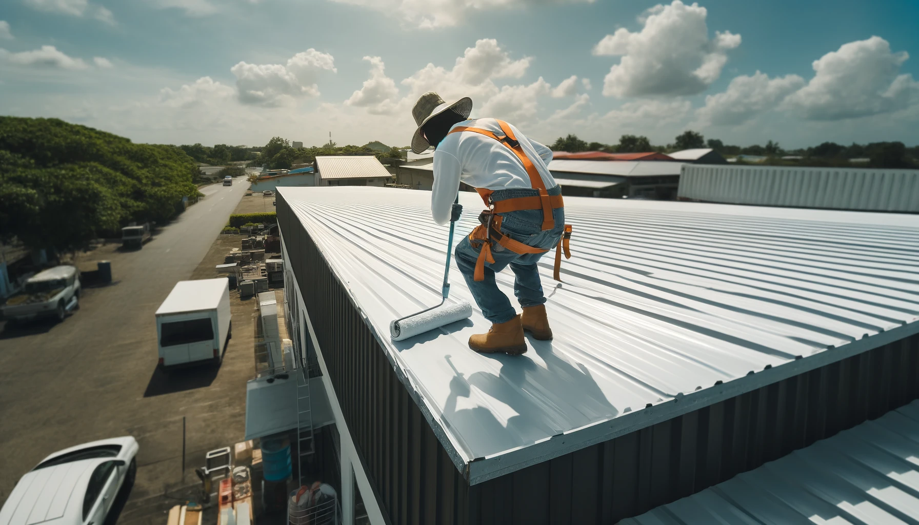 roofers working on a commercial roof