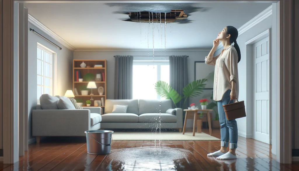 Interior ceiling water damage from a roof leak — roof repair needed in Central Florida